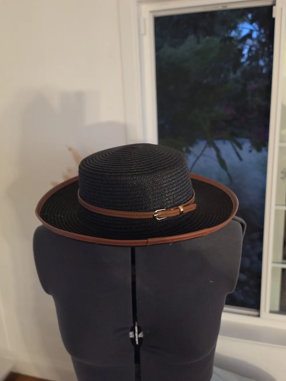 Black Or Cream Straw Rancher Hat with Brown Leather Band